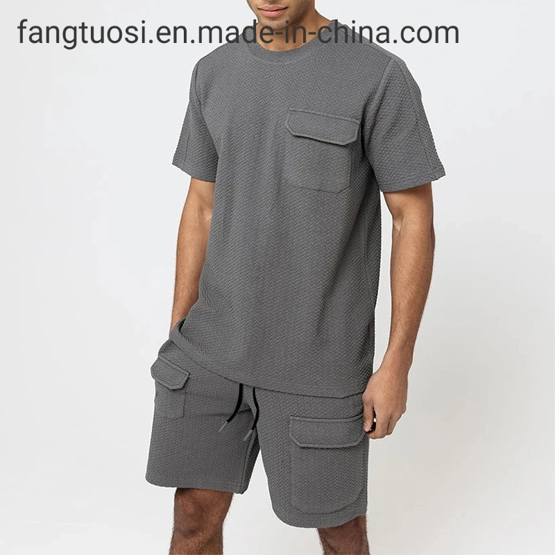 Pantalón corto de verano de dos piezas liso de ropa deportiva informal para hombre Manga Shorts conjunto conjunto de chándal conjunto de sudadera