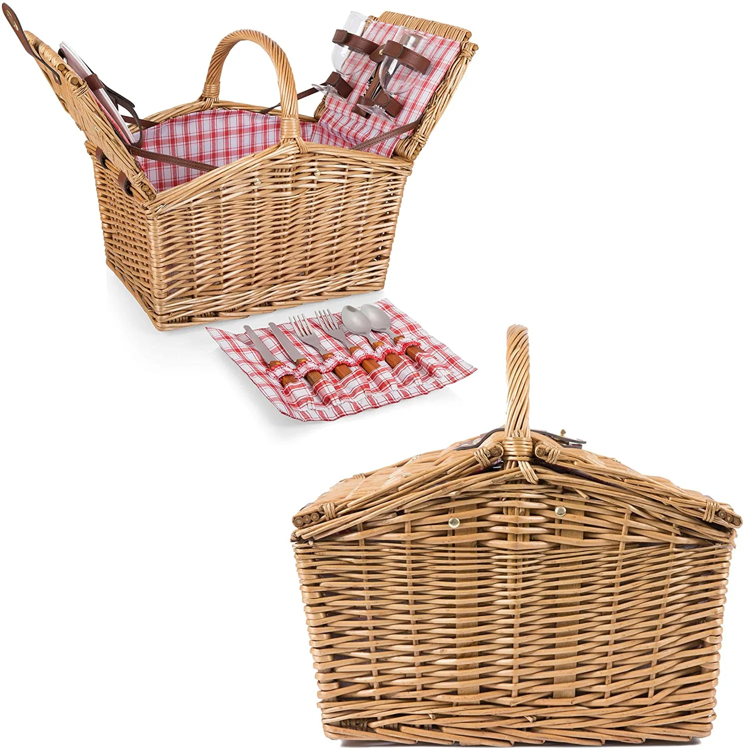 Handmade Willow Wicker Picnic Fruit Wine Storage Basket with Lid