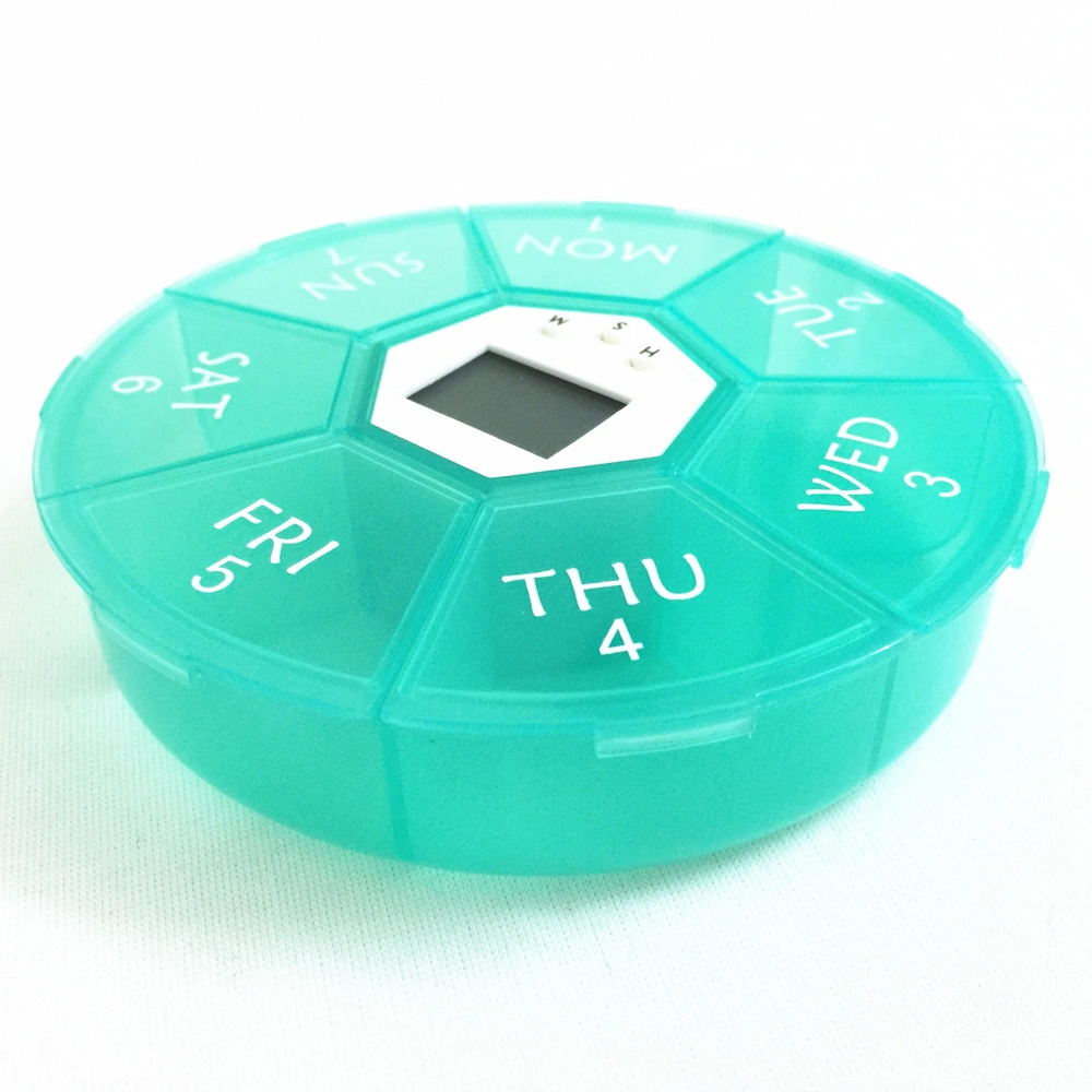 7 dias Circular Electronics Pill Box alarme Relógio Smart Timing Lembrete: Comprimido Box Esg10056-1