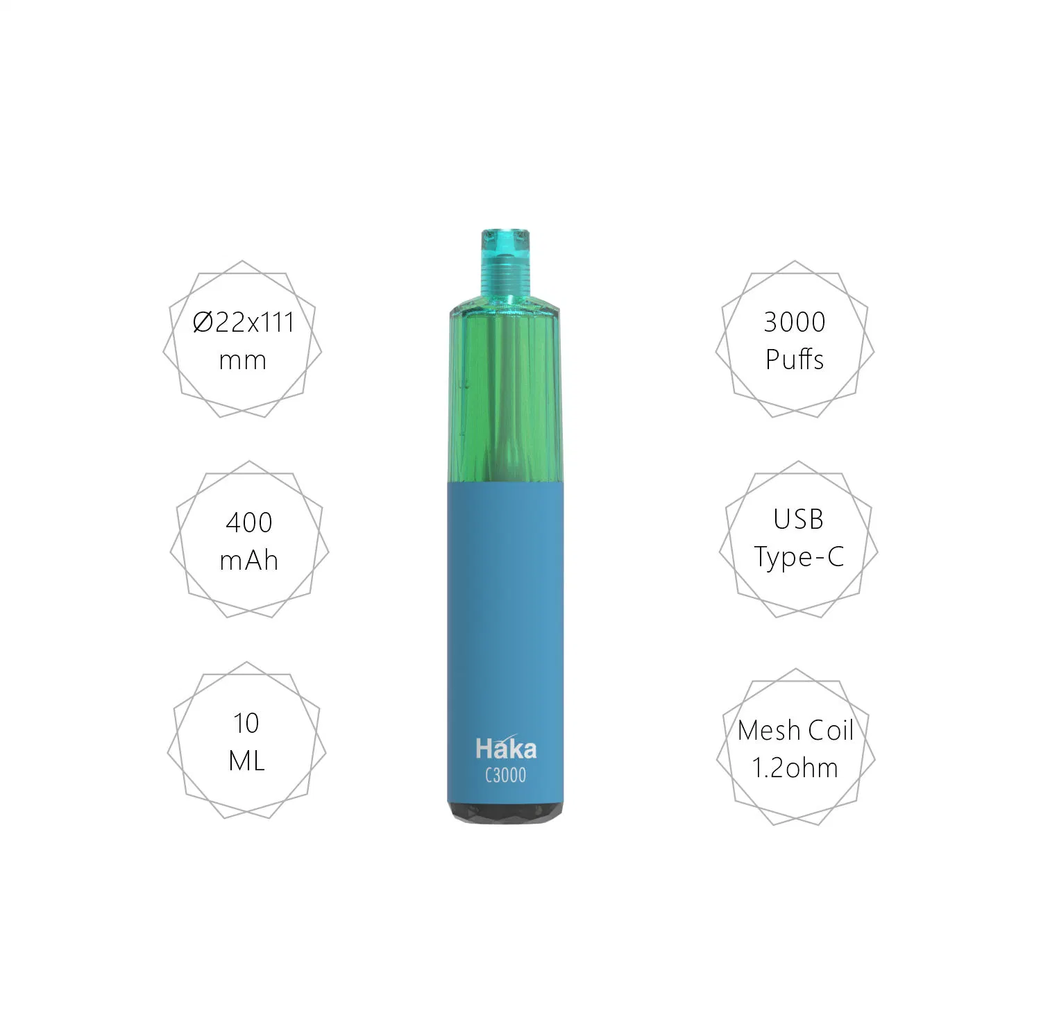 New Trend Product with 10 Great Flavors 3000puffs Haka Disposable/Chargeable Vape Device