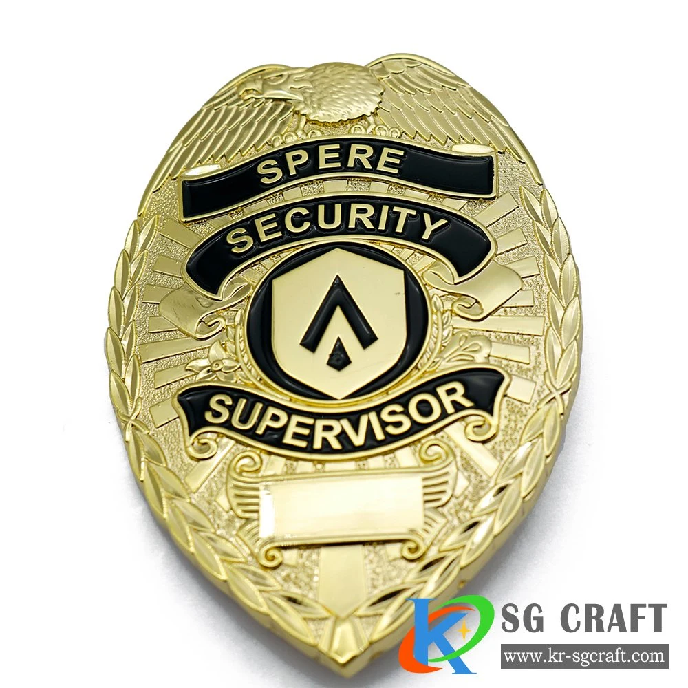 Segurança personalizada esmalte Militar Níquel banhado a ouro Monograma do pino 3D Sheriff Badge