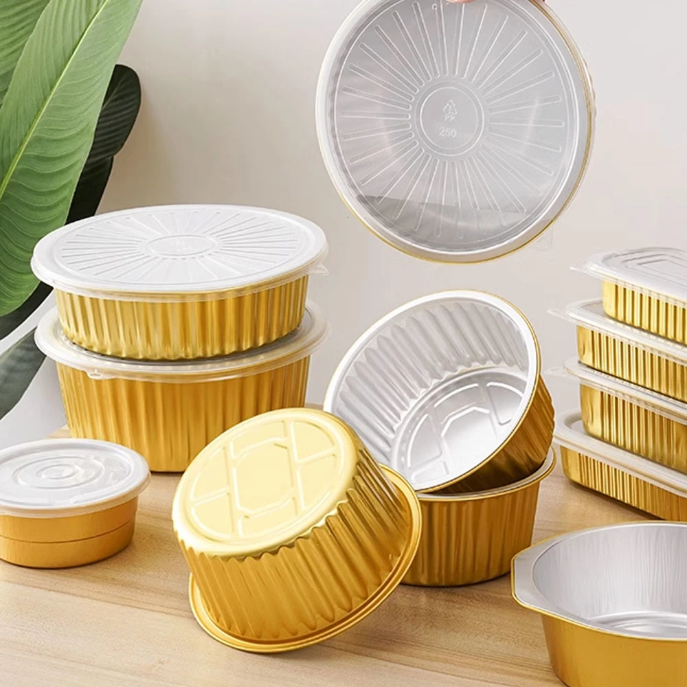 Circular Baking Dish Pans Logo Disposable Dessert Boxes Color Pudding with Lid Pan Cakes Aluminum Foil Baking Cups