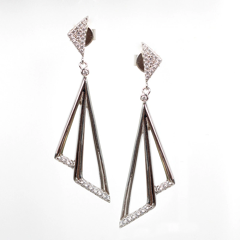 Fashion Jewelry Double Triangle 925 Sterling Silver Diamond Jewellery Earrings From Manufacturer