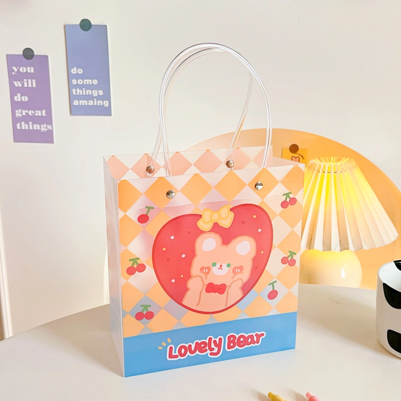 Ins Style Sweet Bear Gift Bag Cute Girly Heart Mini PVC Tote Handle Bag