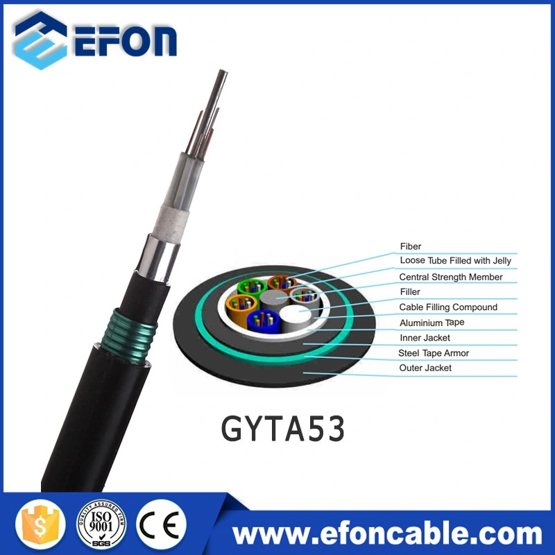 Manufacture 72 Core Fiber Optic Cable GYTA53 24 Optical Double Jackets Dual Armoring Duct