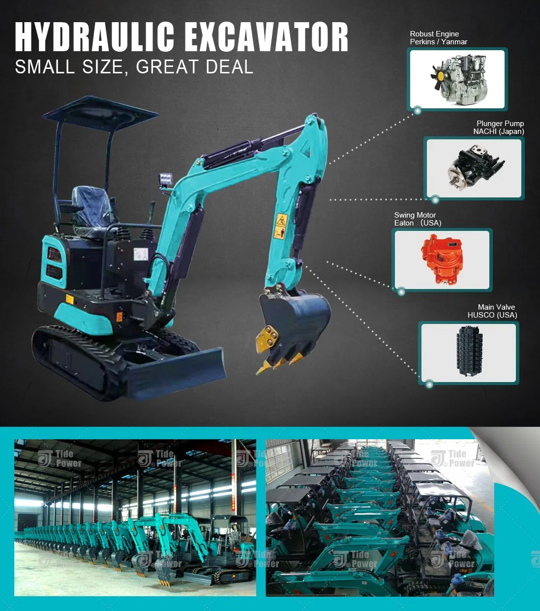 1-2 toneladas Perkins y motor Yanmar estándar Euro V, de los hogares de la Cuchara pequeña mini excavadoras de la excavadora del sinfín, adecuado para la huerta, jardín y la construcción