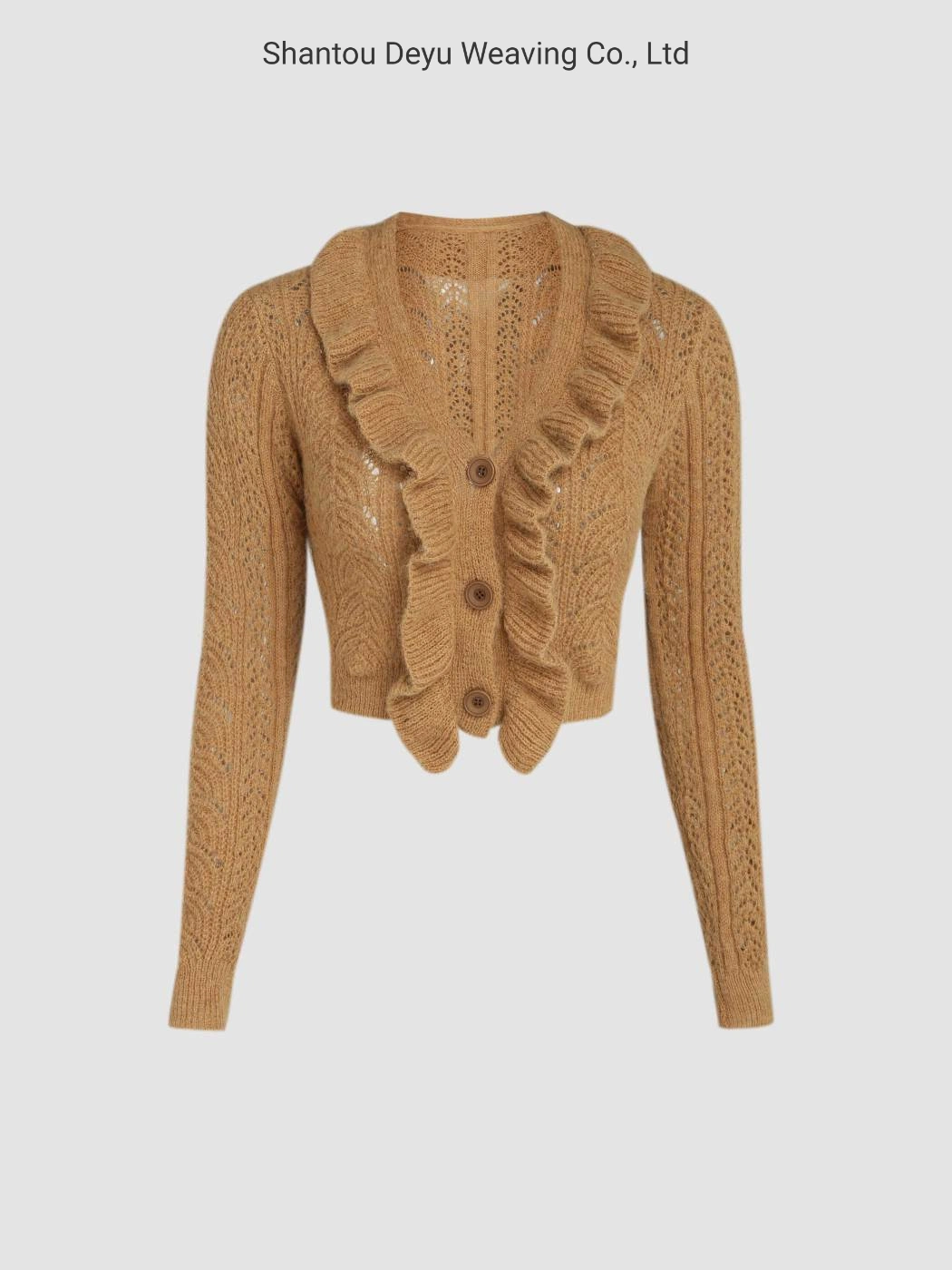 Botón hueco sólido marrón hasta Knit Cardigan diseños personalizados de estilo de moda la elegancia de la mujer de tejer jersey con cuello en V Buttoned Damas tejidos de punto jersey de manga larga