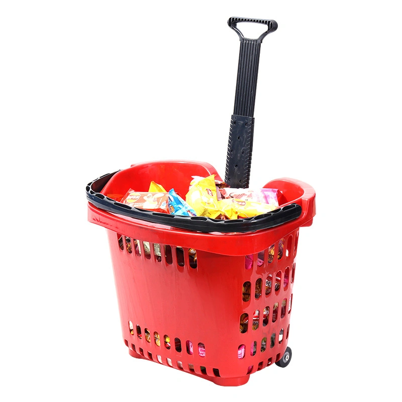 Supermarket 55 Litres Two-Wheel Trolley Shopping Basket Shop Fitting