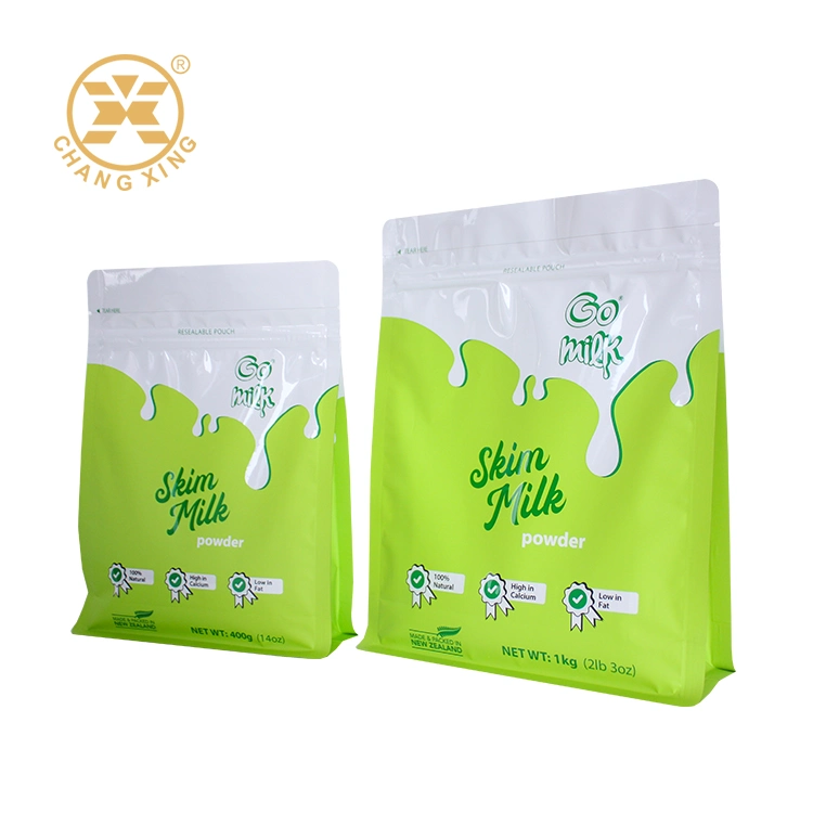 Impresión personalizada cara Gusset Fondo plano aluminio Foil plástico Ziplock Bolsa de leche en polvo de proteína de suero Embalaje de alimentos