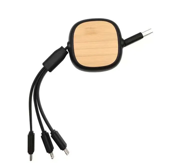 Eco-Friendly Promotional Gifts USB/Micro/Type-C/Ios Bamboo 3 in 1 USB Mobile Phone Charging Data Cable