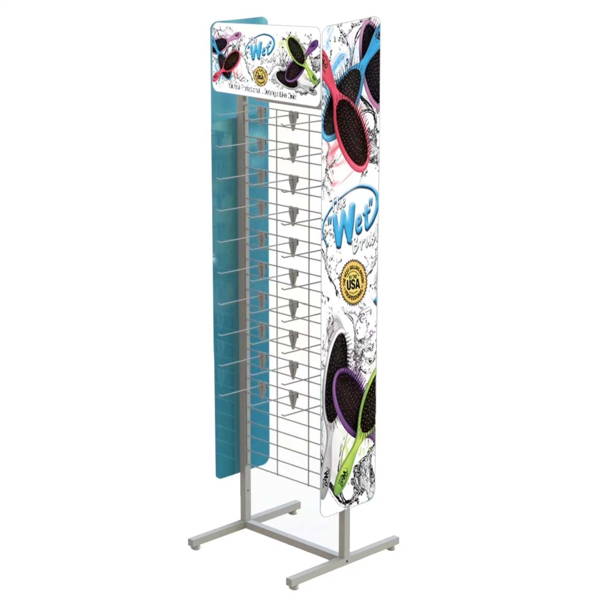 Wholesales Customized Floor Standing Metal Wire Brochure Display Stand Rack with Hooks
