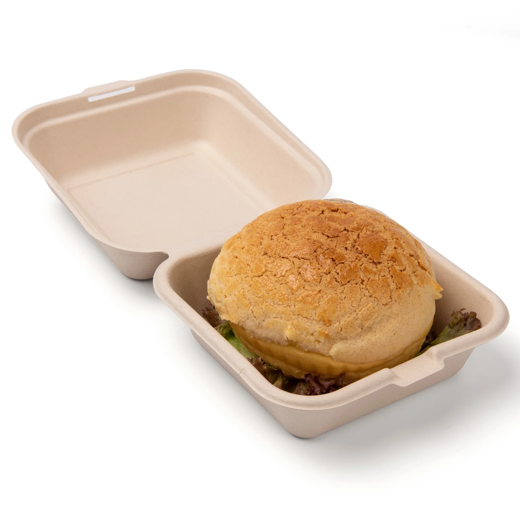 Custom 6 Inch Take Away Lunch Packing Fast Food Container Biodegradable Clamshell Sugarcane Bagasse Burger Lunch Box