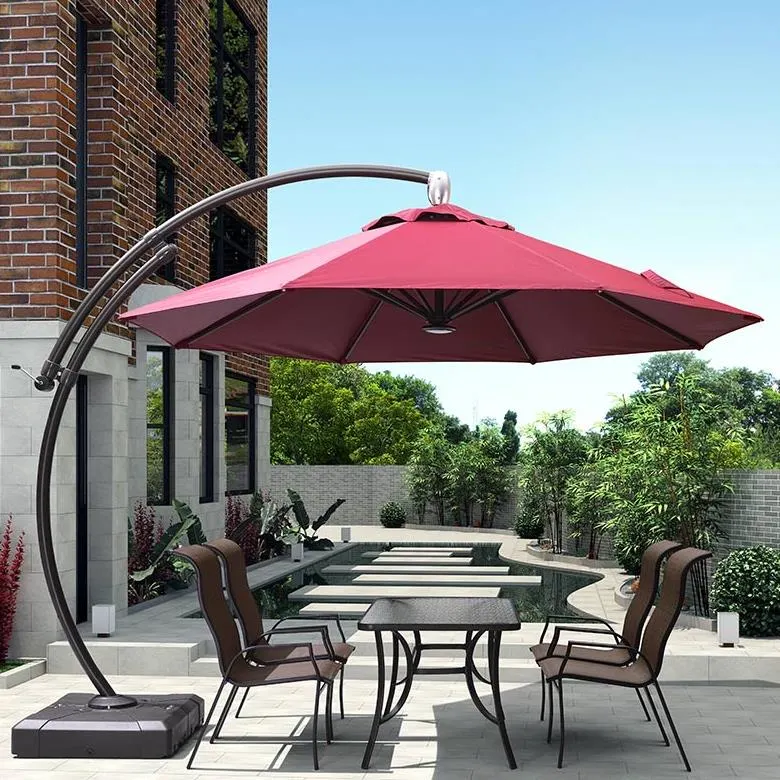 Vente en gros luxe extérieur base en marbre étanche café Sunade parasols Pergola Parasol couvert de pavillon parasols parasol carré avec lumière solaire