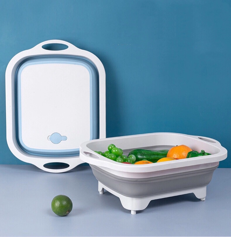 Multifunction Chopping Board Folding Drain-Basket 2 in 1 Sink Cutting Board Collapsible Cutting Board with Dish Tub Space Save Washing Board