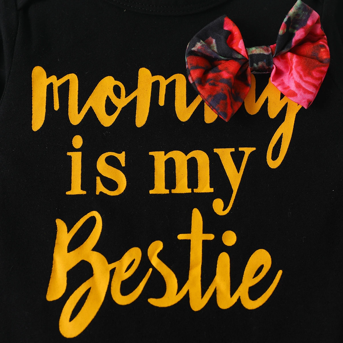 Baby Girls Clothes Newborn "Mommy Is My Bestie" Letter Print Bodysuit with Floral Pants and Headband Infant Outfits Set Esg16500