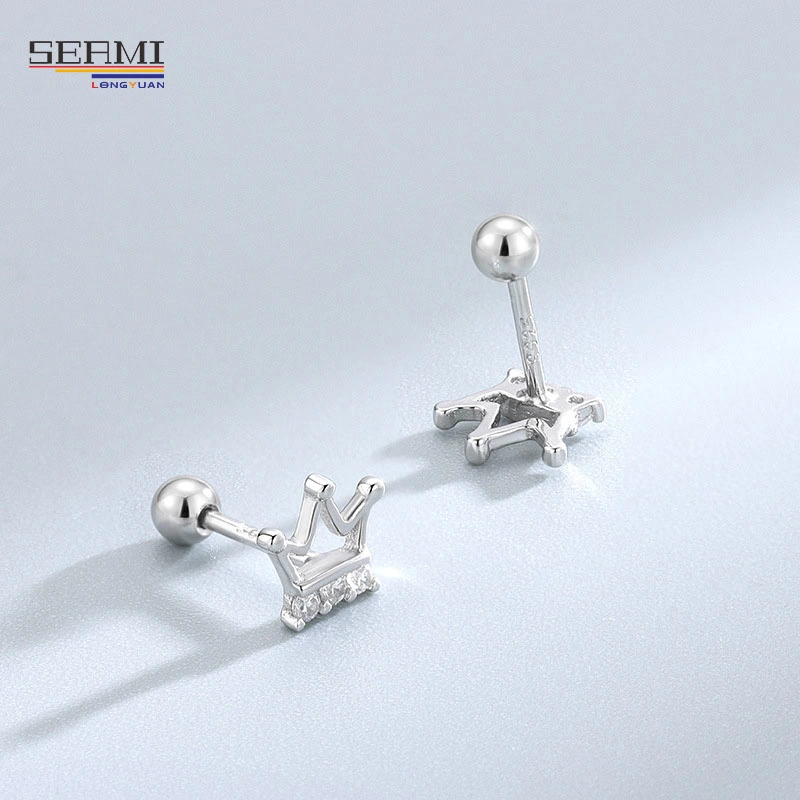 S925 Plata Diamond Hollow Crown Stud Earrings