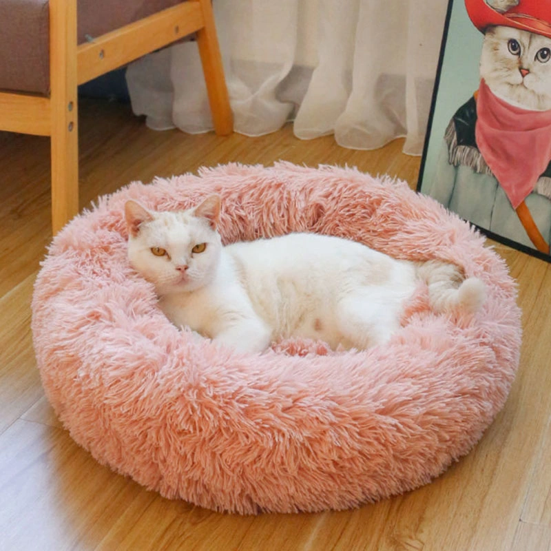 Durable Wholesale/Supplier Round Gradient Grey Plush Pet Dog Cat Bed Soft