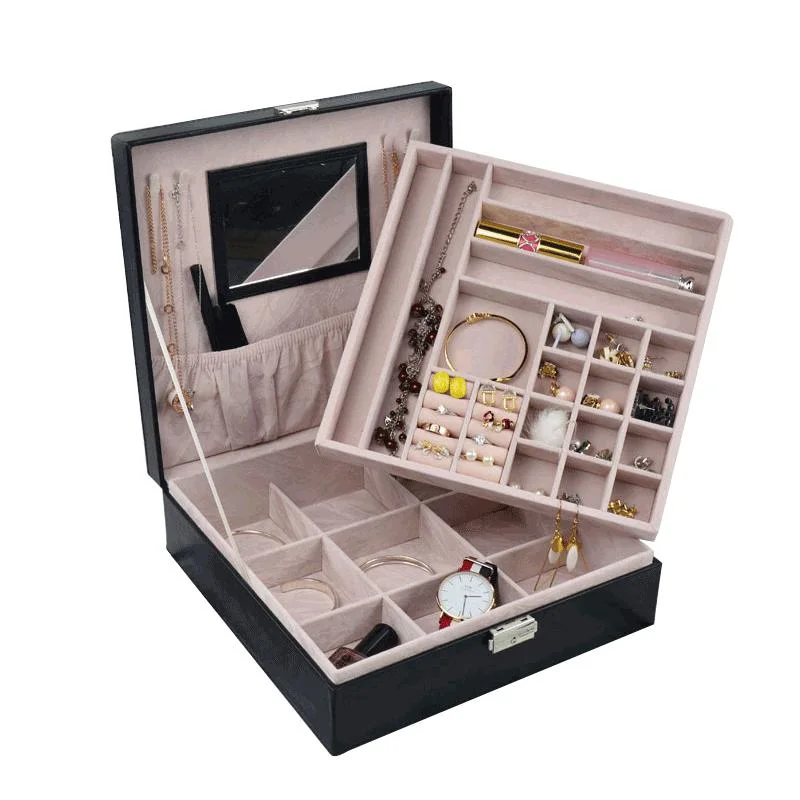 Simple and Large Capacity PU Leather Storage Box for Home Accessories Storage with Mirror