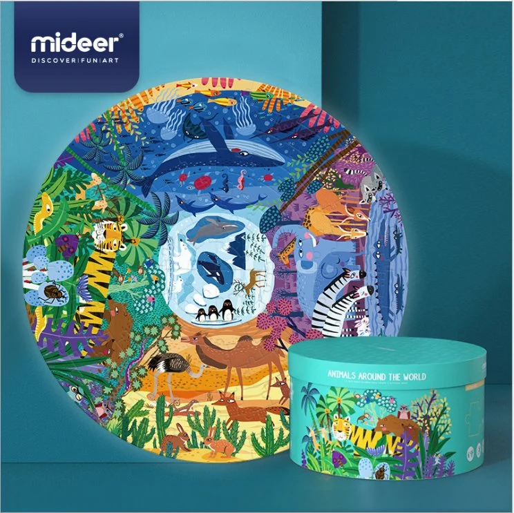 Custom Kids Animal Cartoon Puzzle Children Round Paper Puzzle 150 PCS Jigsaw Puzzle Wholesale/Supplier Packaging with Cylinder Box