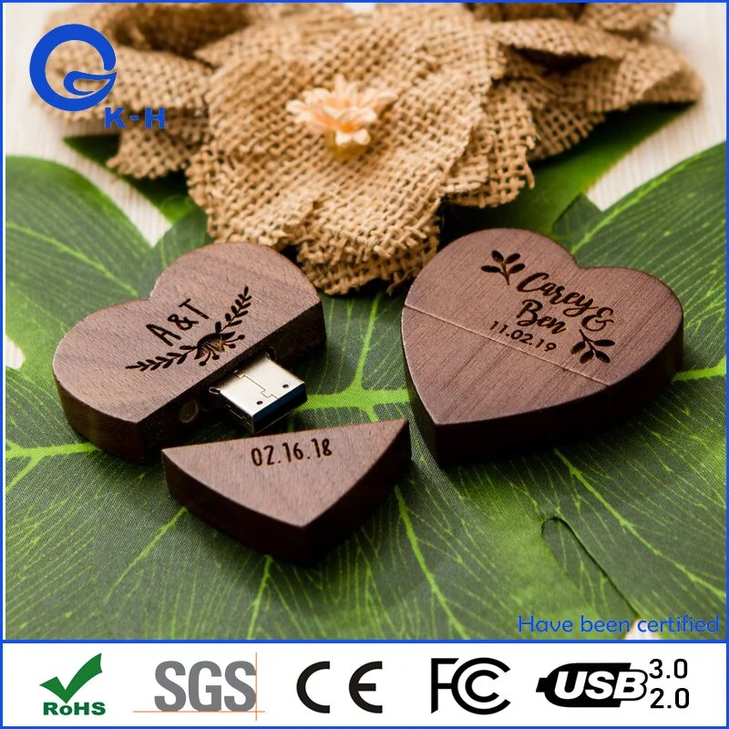 Wood Heart Pendrive USB 3.0 Flash Drive 32GB 64GB with Low Price