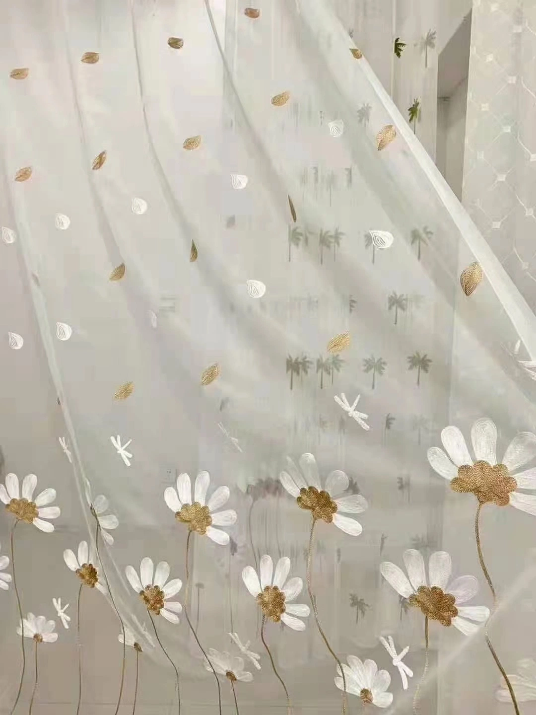 Three Colors Embroidered Dragonfly Curtain Sheer