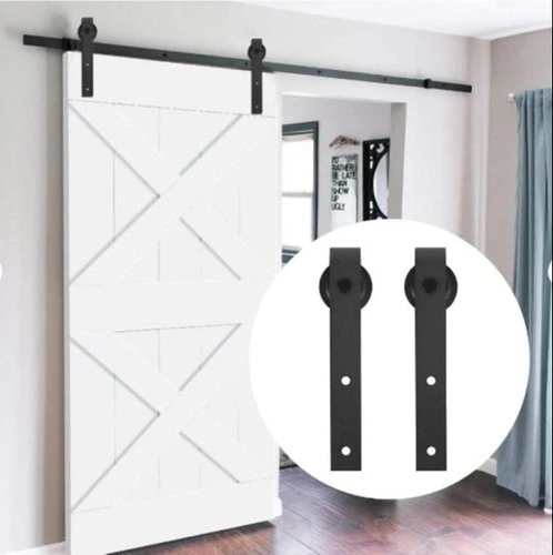 Hook Strap Satin Brass Black Rolling Barn Door Hardware Kit