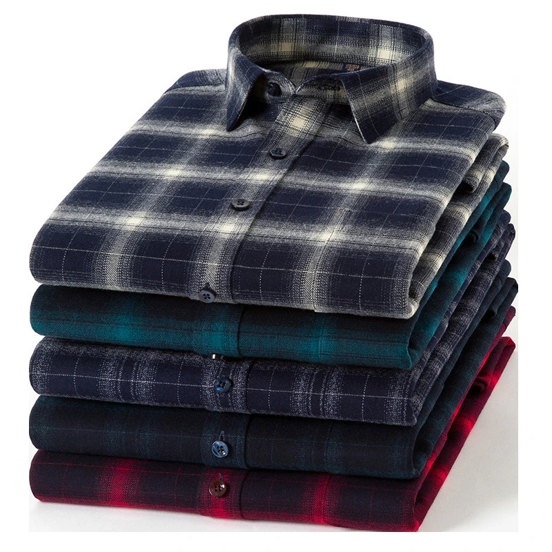 Multiple Colors Stock Flannel Shirts Mens Checked Cotton Wool