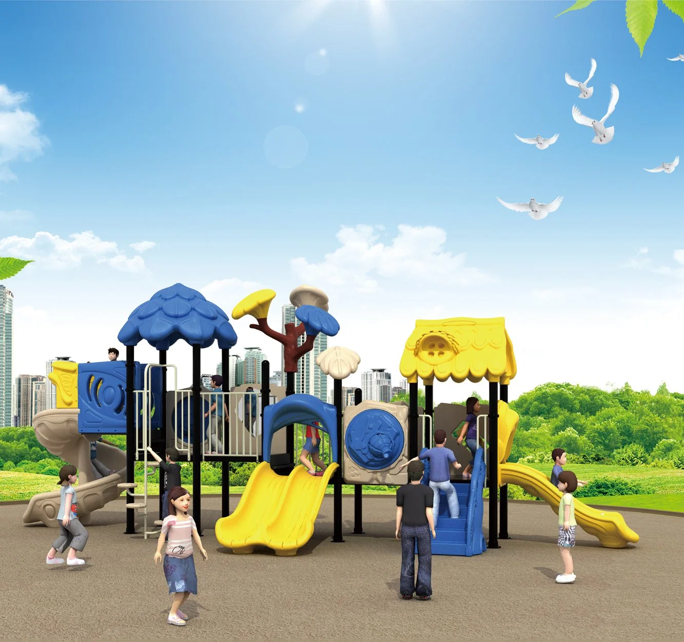 Customized Small Children Outdoor Playground Equipment, China Preschool Outdoor Plastic Play Set