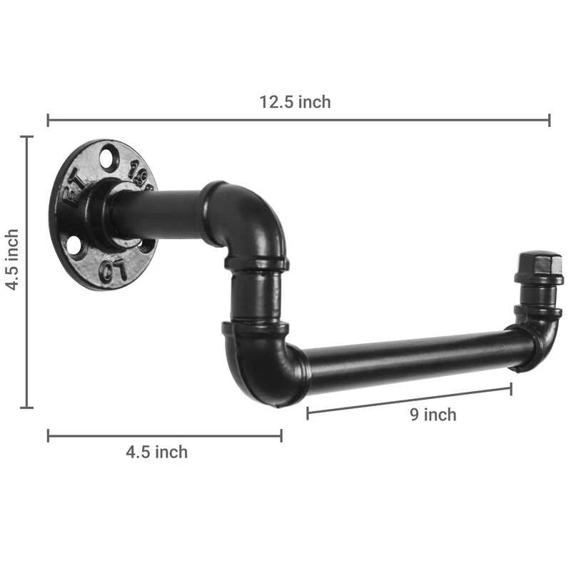 Wall-Mounted Black Metal Industrial Pipe Design Bathroom Towel Bar Rack