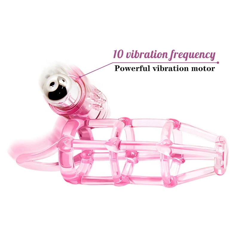 Male Chastity Cage Built-in Bullet Vibrating Egg 10 Speeds ABS Penis Lock Ring for Men Adult Sex Product