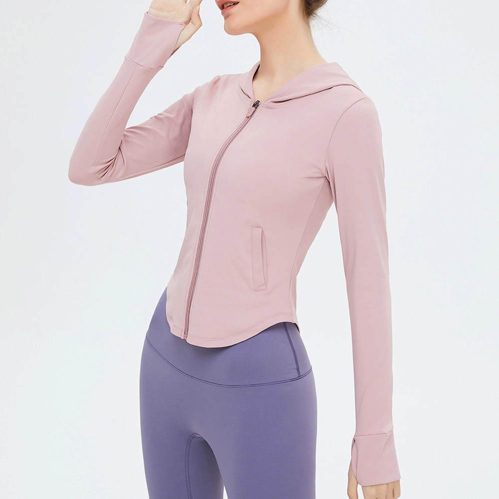 Mantel Kapuzen Blazer Reißverschluss Ärmel Sport Mantel Damen Fitness-Bekleidung