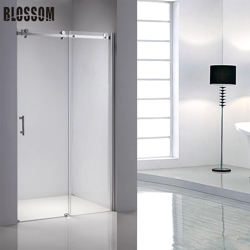 Stainless Frameless Bypass Sliding Shower Barn Door with Side Panel