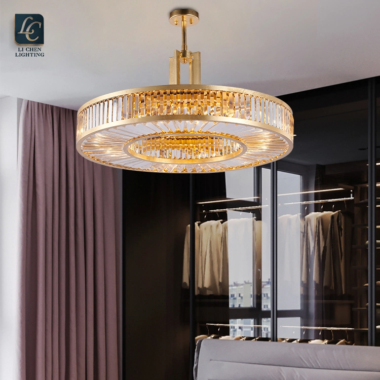 Hotel Villa Restaurant Iron Frame Crystal LED Pendant Lamp