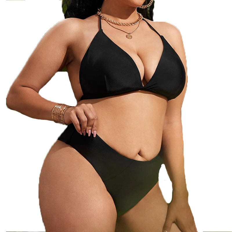 New Plus-Size Bikini Set Backless Solid Colors Ladies Comfortable Women's Swimwear