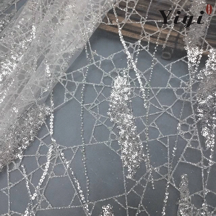 Color Size Customized Machine Beaded Fancy Mesh 3D Embroidered Fabric for Evening Dress and Wedding Dress