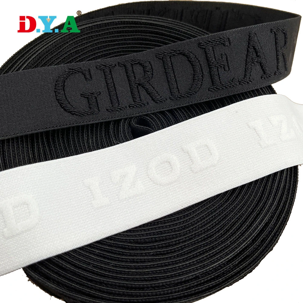 Cor preto padrão Embosed Logotipo 3D tira elástica de nylon para roupa