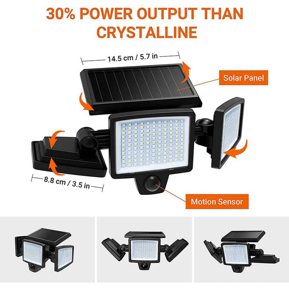 Détecteur de mouvement IP65 3 têtes projecteurs solaires Spot