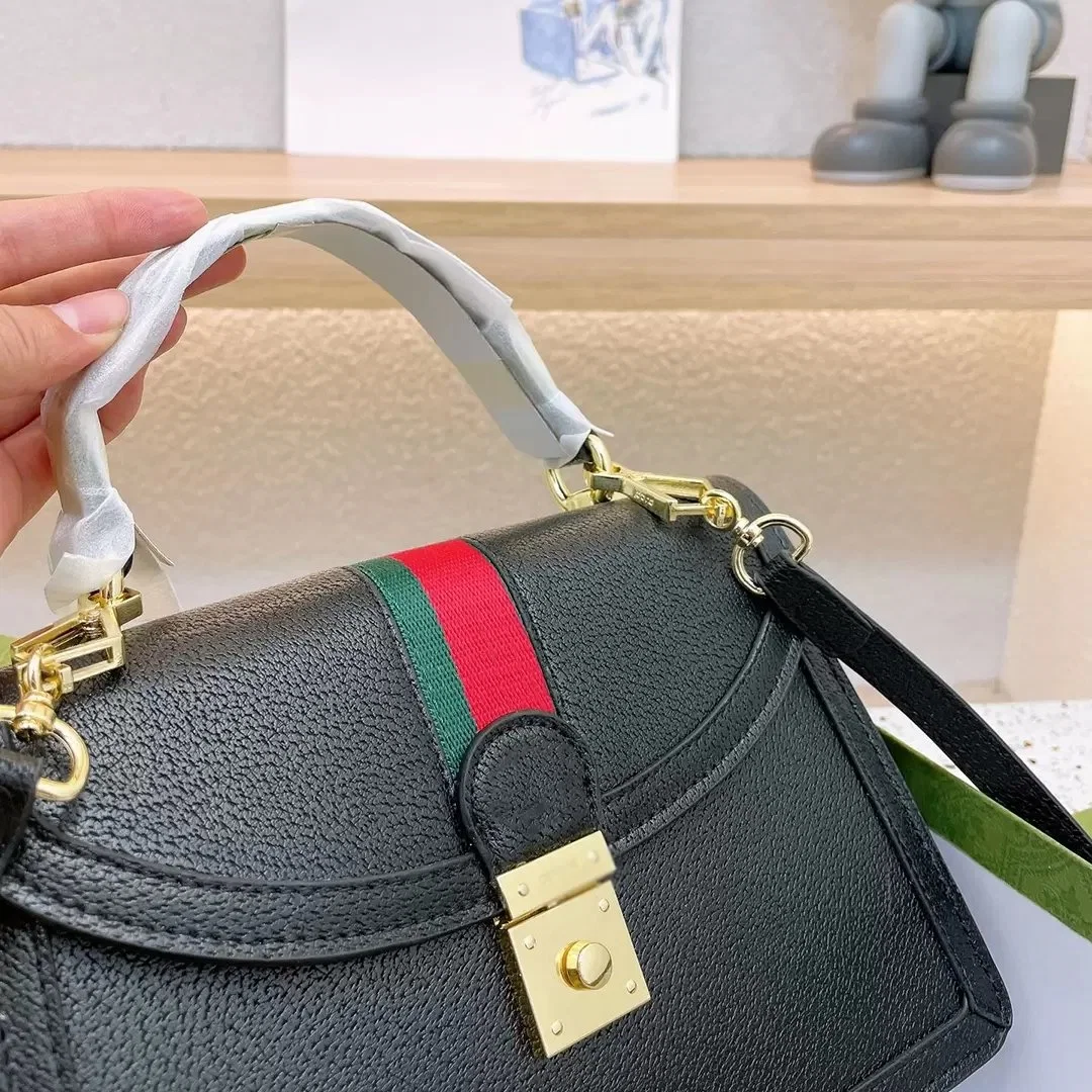 Italy Brand Classic Handbags Shoulder Bags High quality/High cost performance  Genuine Leather Red Green Stripes Mini Chain Crossbody Bag Luxury Designer Women Bag