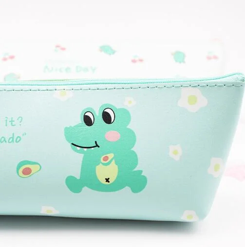 PU Dinosaur Pencil Case Zipper Flat Bag for Student and Promotions Use