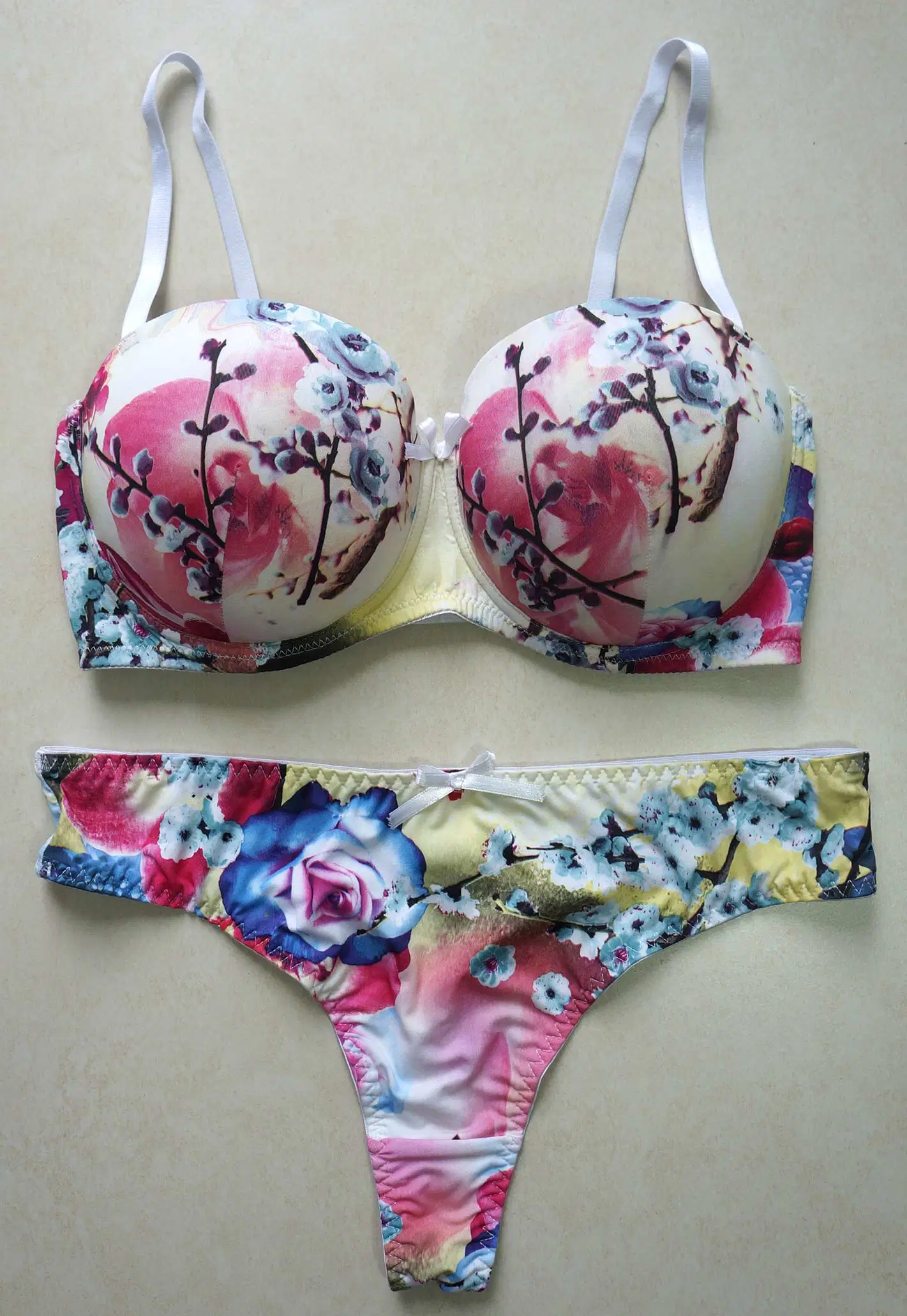 Flower impresso roupas íntimas para Bra com Briefs