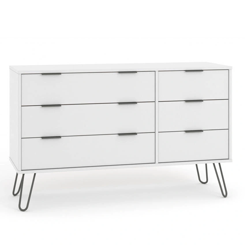 Modern Home Bedroom Furniture White 6 Drawer Chest, Wooden MDF Tall Dressing Table Storage Melamine Dresser Cabinet