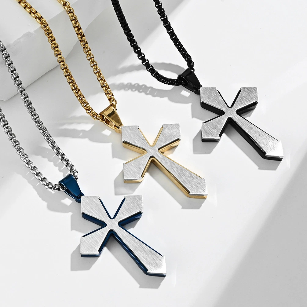 New Necklace Double Layer Stainless Steel Cross Pendant