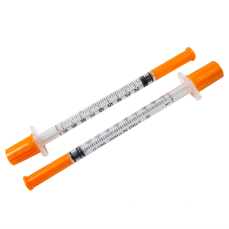 Seringue à insuline jetable Orange Cap 0,3 ml 0,5 ml 1 ml avec aiguille Seringue médicale à insuline