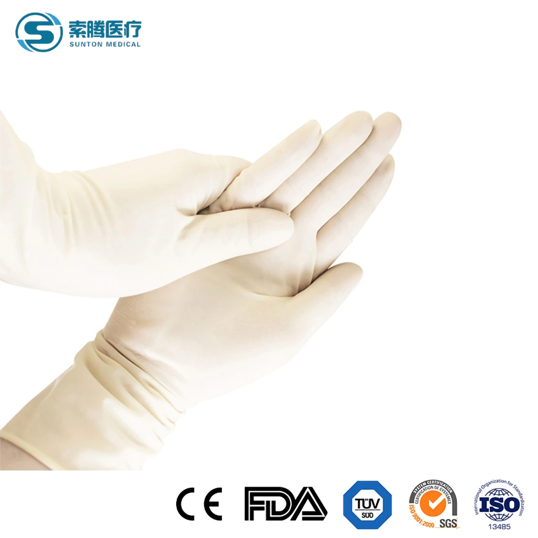 Sunton Hochwertige Latex-Handschuhe Einweg-Puderfreie Op-Handschuhe China Weiße Farbe Medical Grade Fäustling Lieferanten Probe Verfügbar Surgical Handschuhe