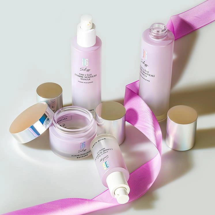 Conjunto de frascos de vidro creme para loção de pele e creme para a embalagem cosmética