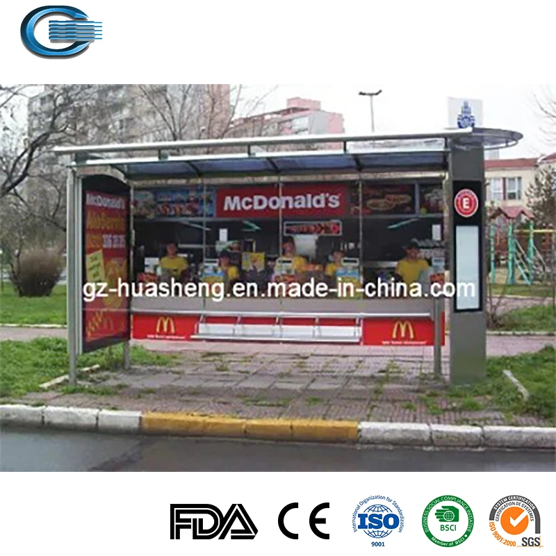 Huasheng Bus Stop Enclosures China Advertising Bus Stop Shelter Manufacturing Bus Stop with Multi Poster LED Standing Scrolling Light Box