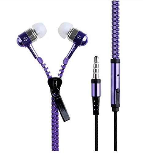 Bulit-in Microphone Noise Cancelling Metal Plug Handfree Stereo in-Ear Zipper Earphone