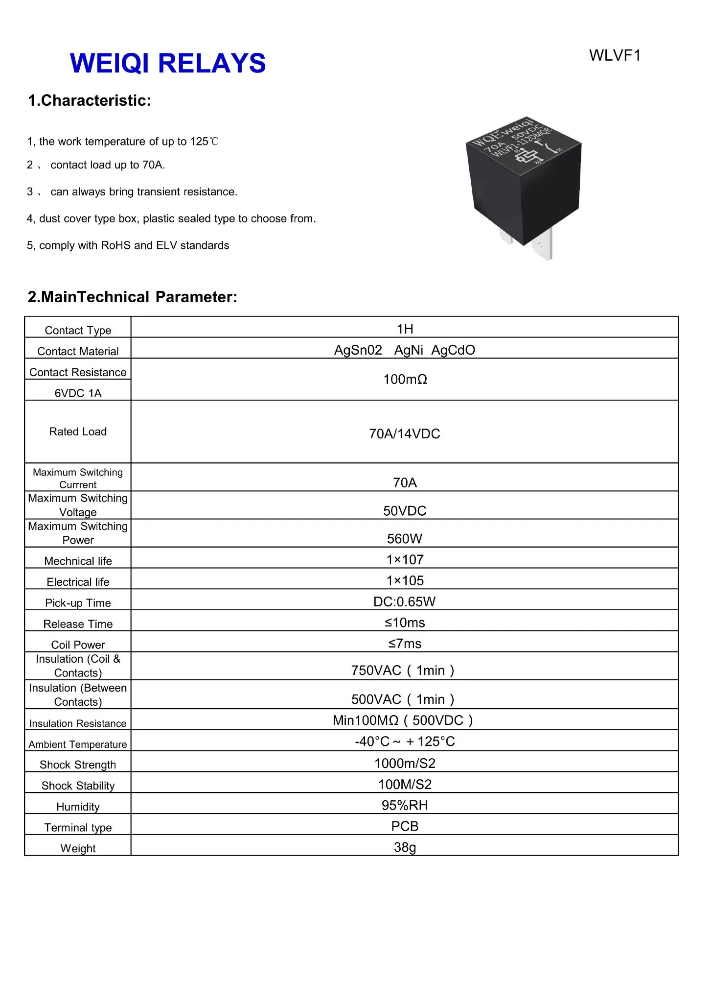 Cover with Plastic Bracket Power Auto Relay Factory 12V 24V 70A 4pin Rele for Car Wlvf1