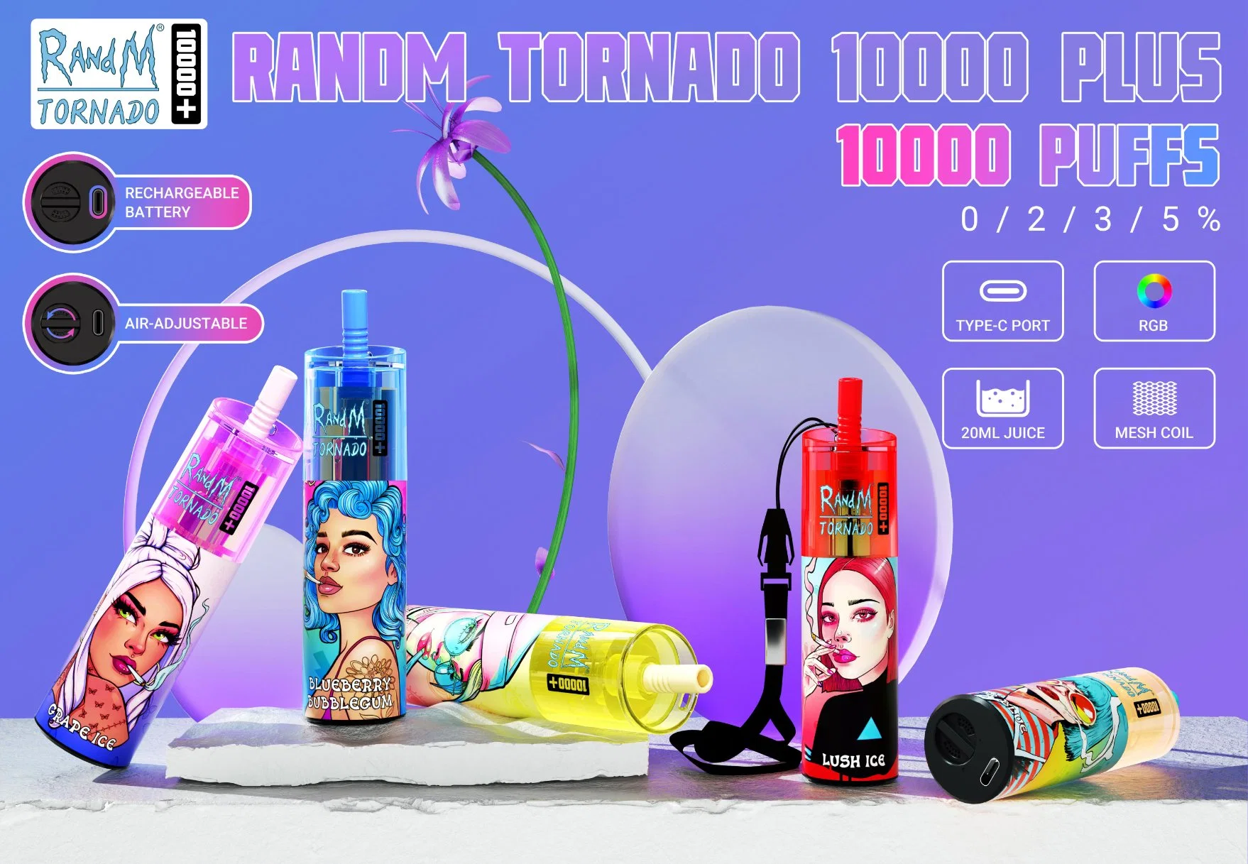 Original Original Original Original Versorgung Randm Tornado Cool Girl Schönes Design Einweg 850mAh wiederaufladbare elektronische Zigarette 10000 Plus Puff