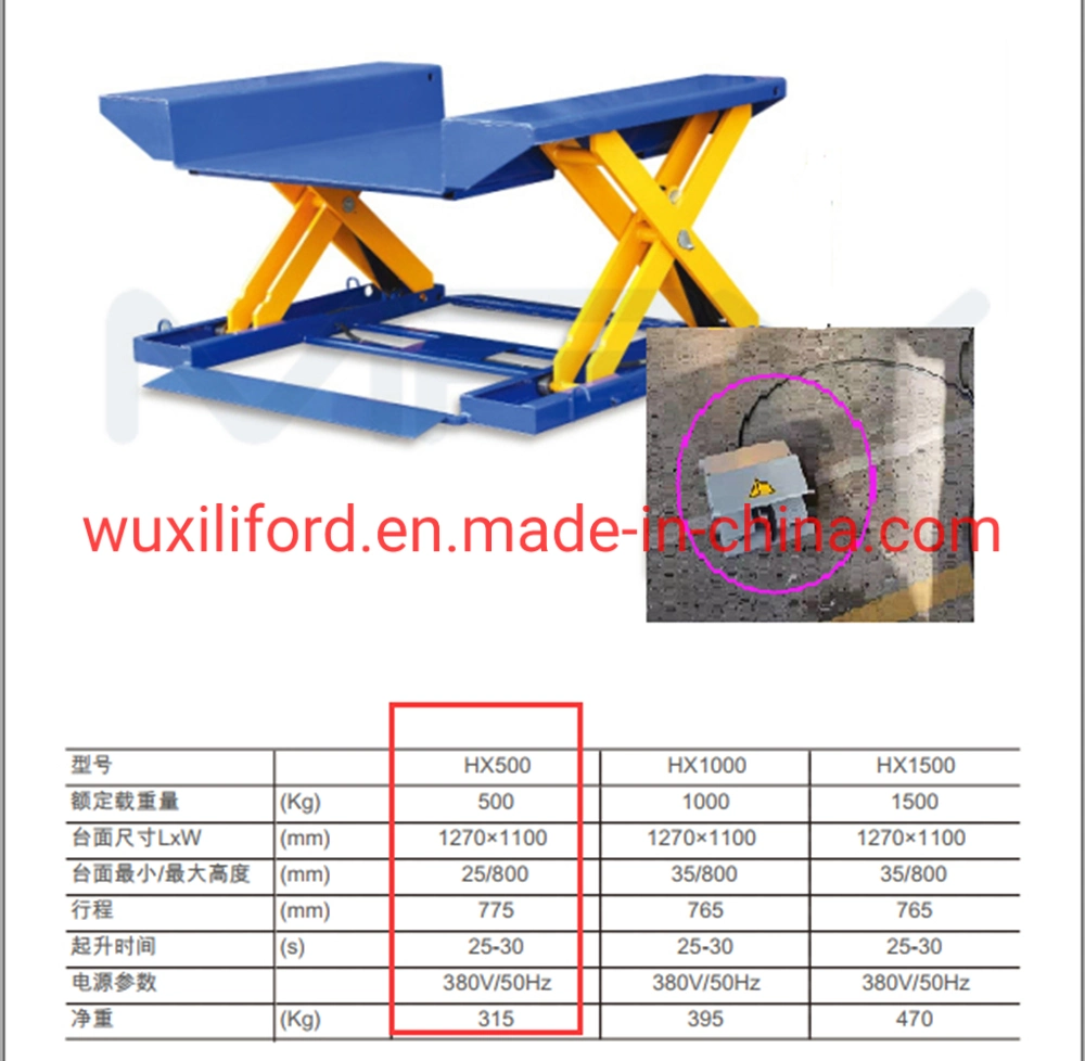 Tabla de elevación de plataforma súper baja Stationary Electric 1000kg serie Hx